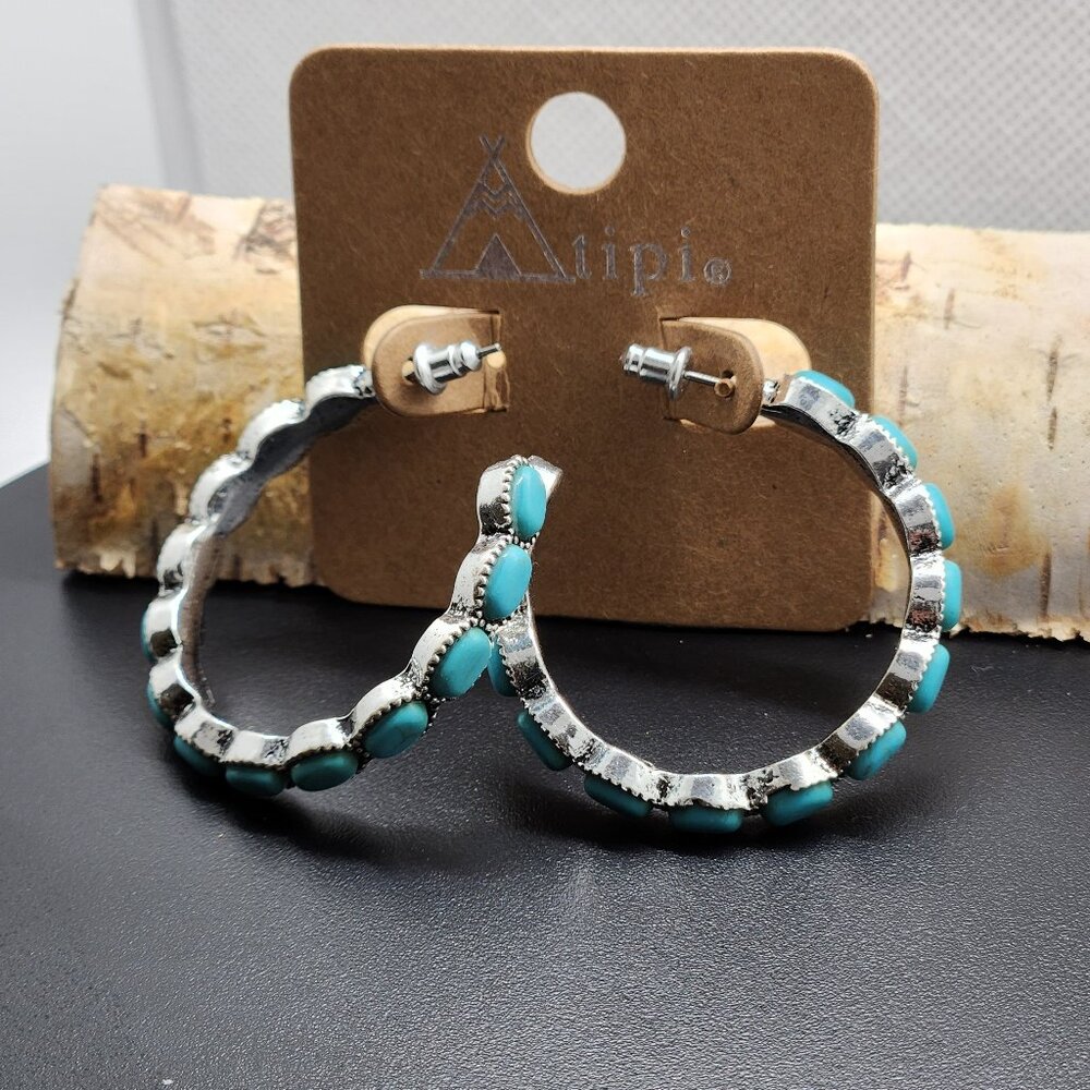 Atipi Turquoise and silver Western fashion earrings- Lead & Nickel Compliance